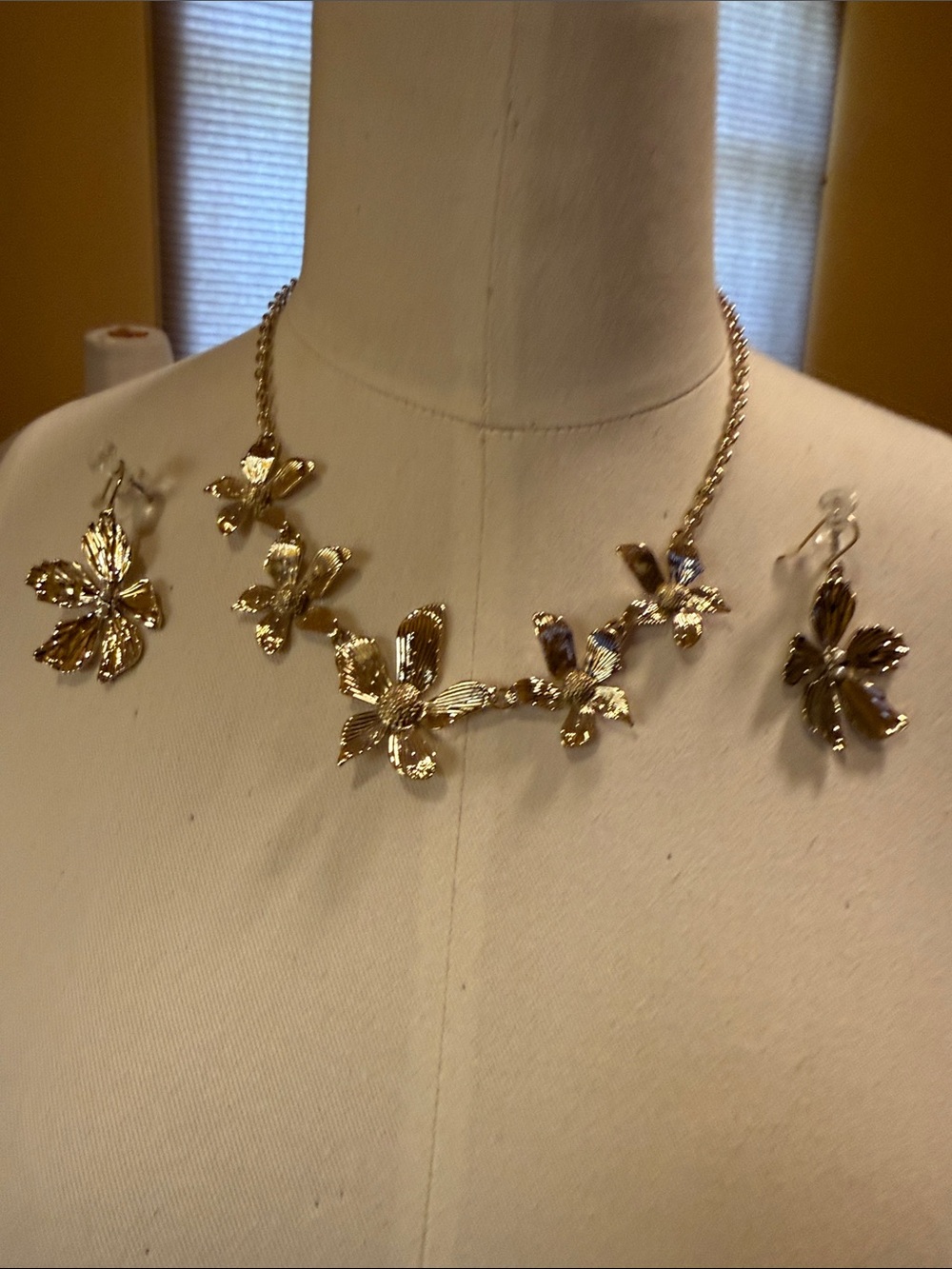 J. Crew Factory Gold Floral Necklace and Earrings Set